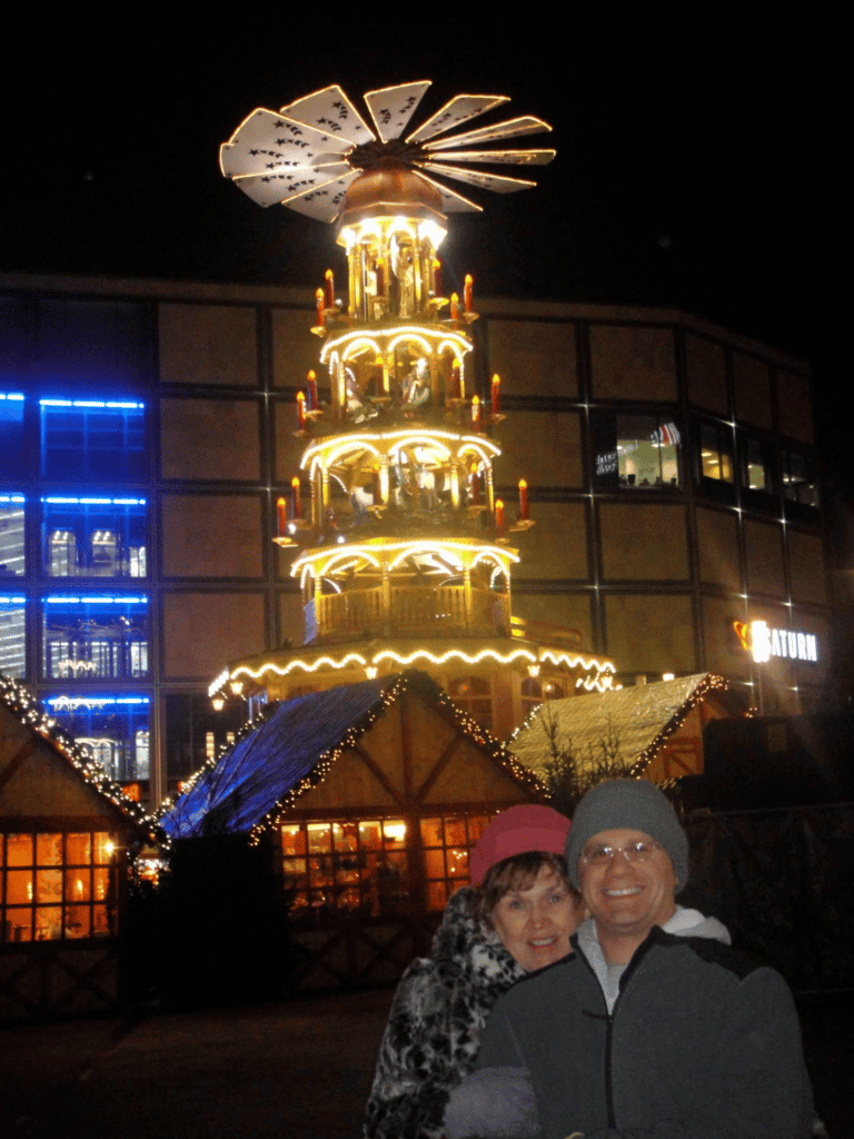 Windmill nativity in German Christmas market.